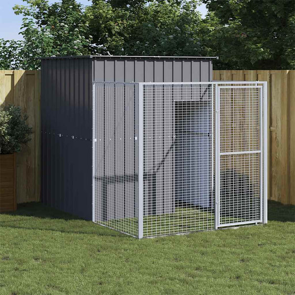 Vidaxl Dog House With Run Anthracite 165X251x181 Cm Galvanised Steel Dog Cages