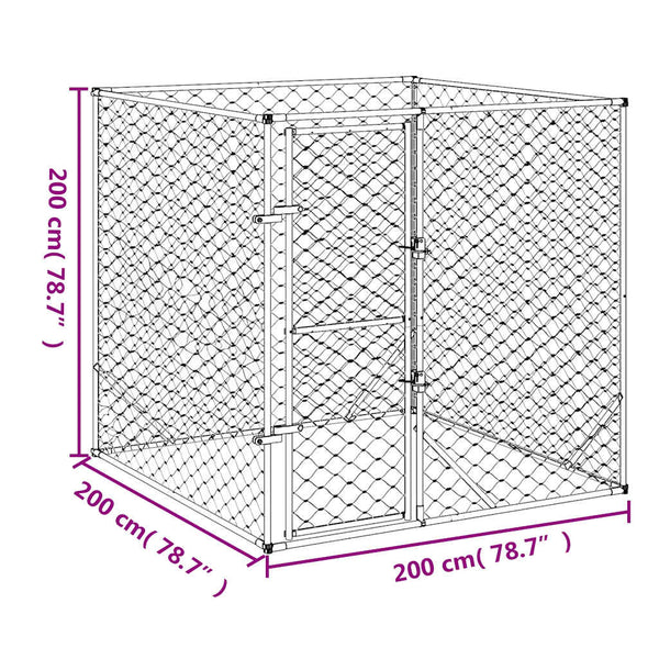 Vidaxl Outdoor Dog Kennel Silver 2X2x2 M Galvanised Steel Dog Kennels