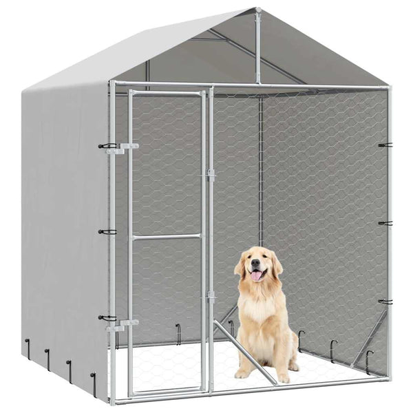 Vidaxl Outdoor Dog Kennel With Roof Silver 2X2x2.5 M Galvanised Steel Dog Kennels
