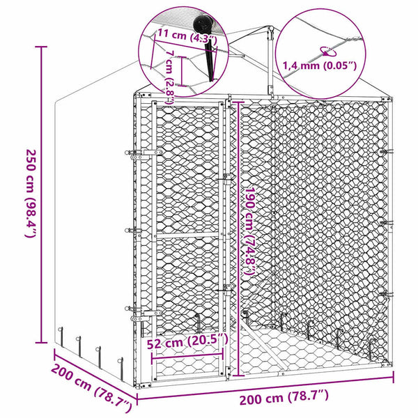 Vidaxl Outdoor Dog Kennel With Roof Silver 2X2x2.5 M Galvanised Steel Dog Kennels