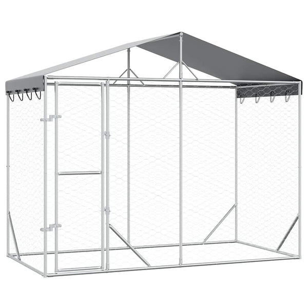 Vidaxl Outdoor Dog Kennel With Roof Silver 3X1.5X2.5 M Galvanised Steel Dog Kennels