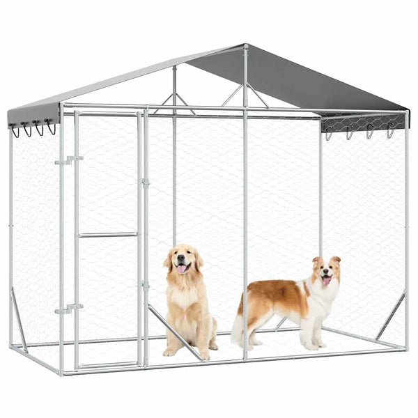 Vidaxl Outdoor Dog Kennel With Roof Silver 3X1.5X2.5 M Galvanised Steel Dog Kennels
