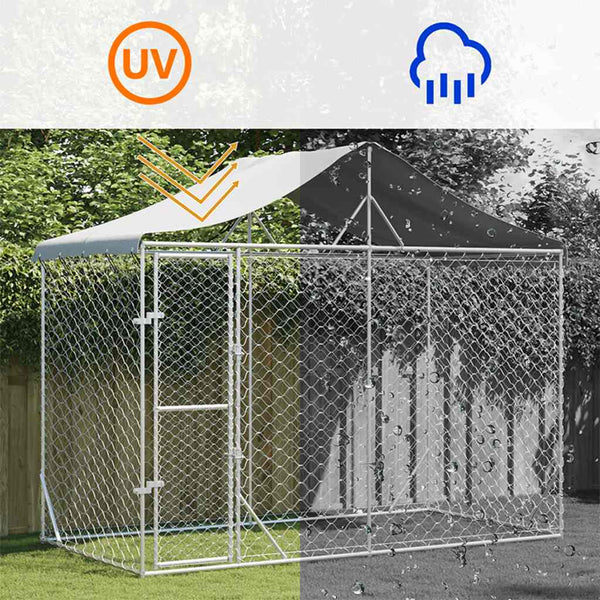 Vidaxl Outdoor Dog Kennel With Roof Silver 3X1.5X2.5 M Galvanised Steel Dog Kennels