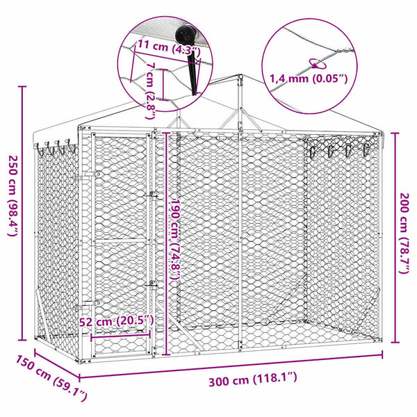Vidaxl Outdoor Dog Kennel With Roof Silver 3X1.5X2.5 M Galvanised Steel Dog Kennels