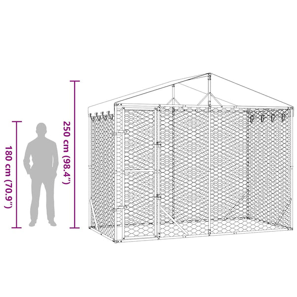 Vidaxl Outdoor Dog Kennel With Roof Silver 3X1.5X2.5 M Galvanised Steel Dog Kennels