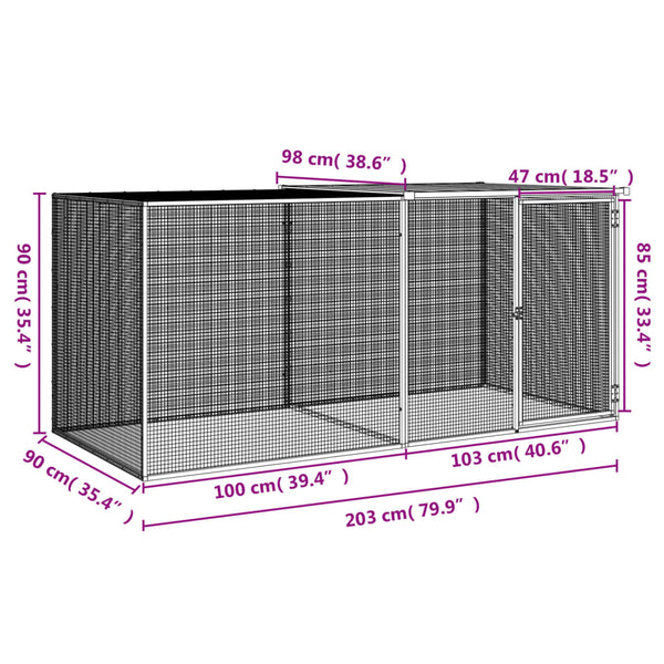 Small Animal Cages & Hutches Chicken Cage With Roof Anthracite 203X98x90 Cm Galvanised Steel