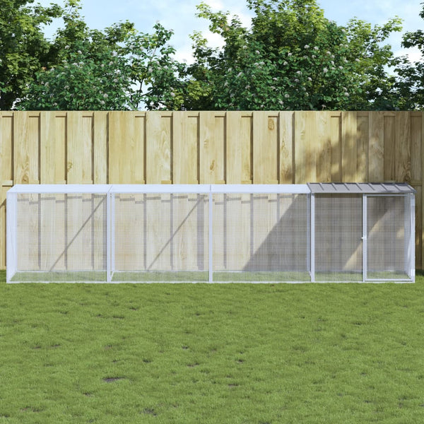 Chicken Cage With Roof Light Grey 403X98x90 Cm Galvanised Steel Small Animal Cages & Hutches