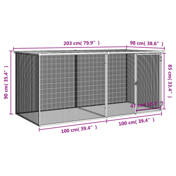 Vidaxl Chicken Cage With Roof Anthracite 203X98x90 Cm Galvanised Steel Small Animal Cages & Hutches