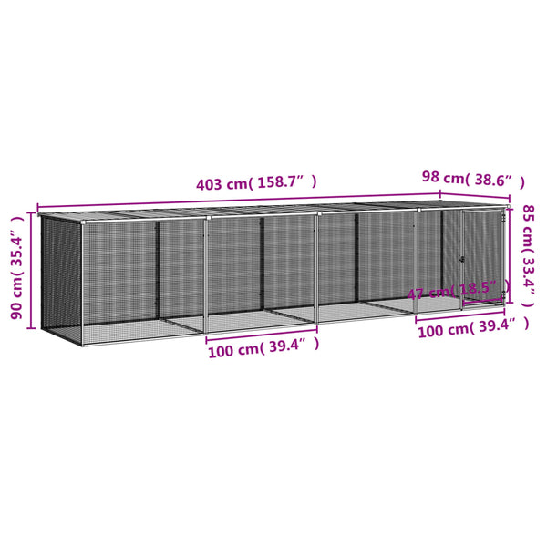 Vidaxl Chicken Cage With Roof Light Grey 403X98x90 Cm Galvanised Steel Small Animal Cages & Hutches