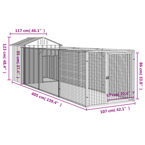 Vidaxl Dog House With Roof Anthracite 117X405x123 Cm Galvanised Steel Dog Kennels