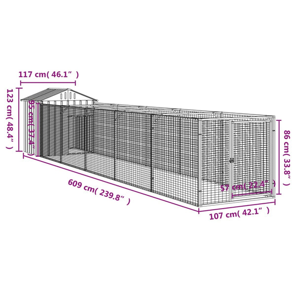Dog House With Roof Anthracite 117X609x123 Cm Galvanised Steel Dog Kennels