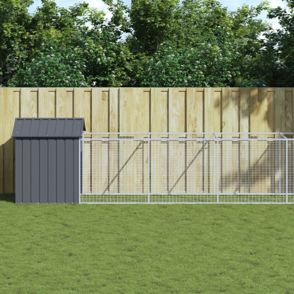 Dog House With Roof Anthracite 117X609x123 Cm Galvanised Steel Dog Kennels