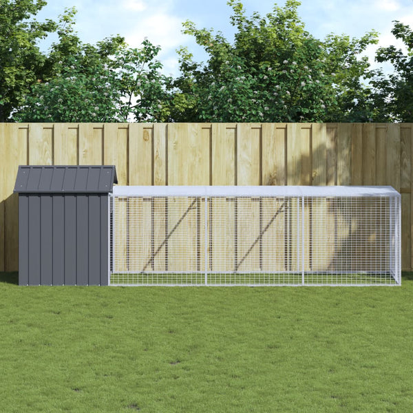 Chicken Cage With Run Anthracite 117X405x123 Cm Galvanised Steel Small Animal Cages & Hutches