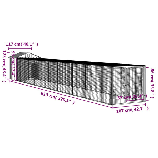 Chicken Cage With Run Anthracite 117X813x123 Cm Galvanised Steel Small Animal Cages & Hutches
