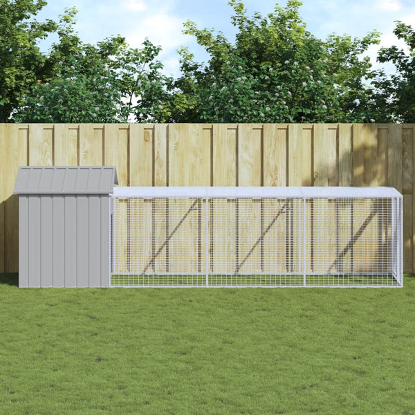 Chicken Cage With Run Light Grey 117X405x123 Cm Galvanised Steel Small Animal Cages & Hutches