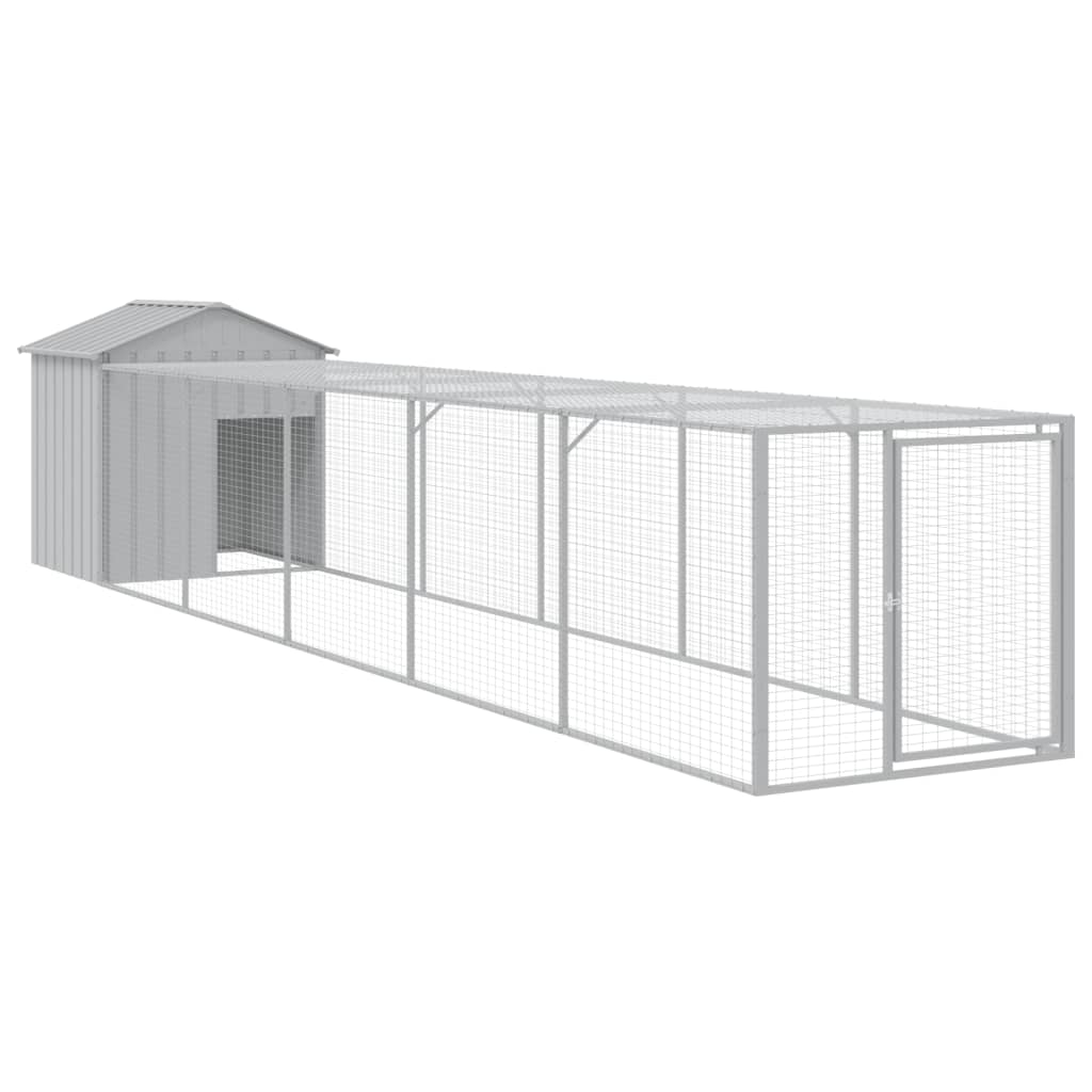 Chicken Cage With Run Light Grey 117X609x123 Cm Galvanised Steel Small Animal Cages & Hutches