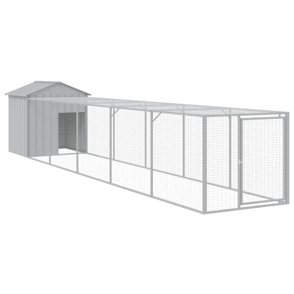 Chicken Cage With Run Light Grey 117X609x123 Cm Galvanised Steel Small Animal Cages & Hutches