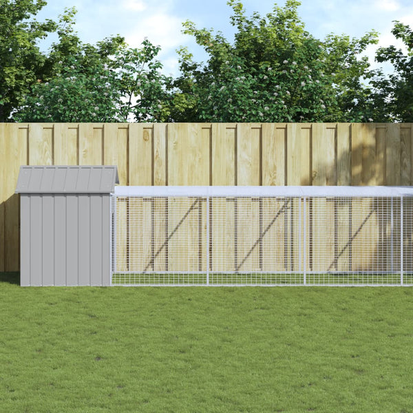Chicken Cage With Run Light Grey 117X609x123 Cm Galvanised Steel Small Animal Cages & Hutches