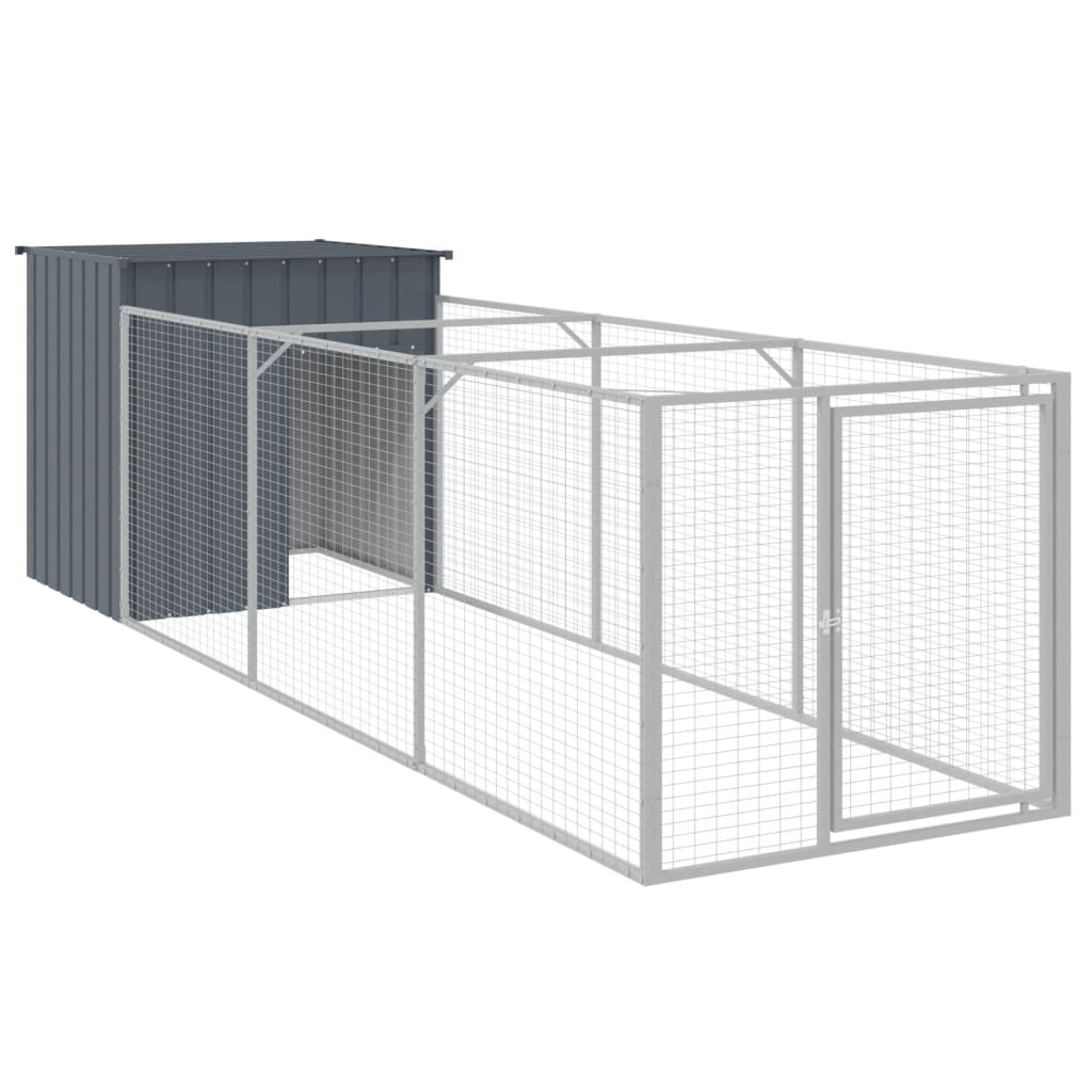 Dog House With Run Anthracite 110X405x110 Cm Galvanised Steel Dog Cages