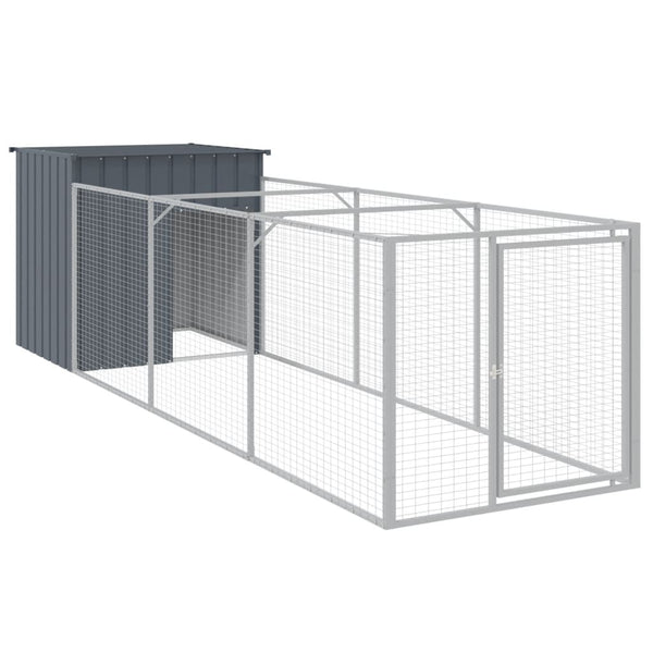 Dog House With Run Anthracite 110X405x110 Cm Galvanised Steel Dog Cages