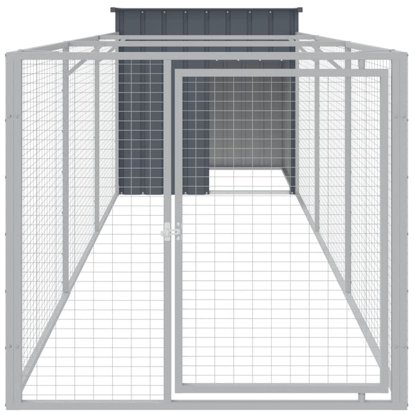 Dog House With Run Anthracite 110X405x110 Cm Galvanised Steel Dog Cages