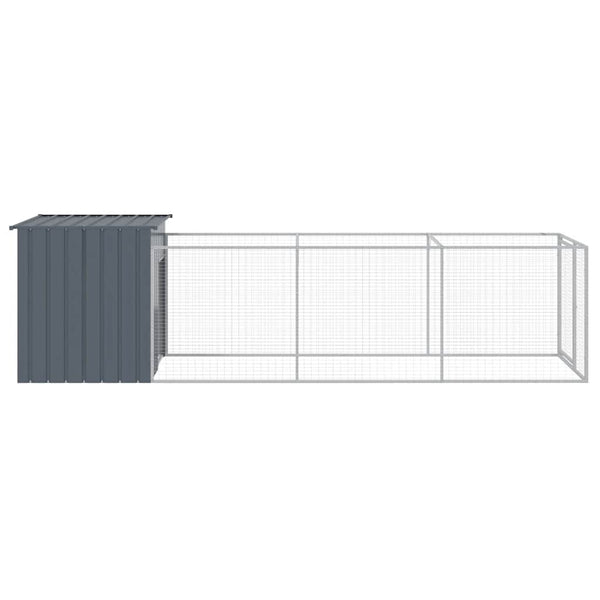 Vidaxl Dog House With Run Anthracite 110X405x110 Cm Galvanised Steel Dog Kennels