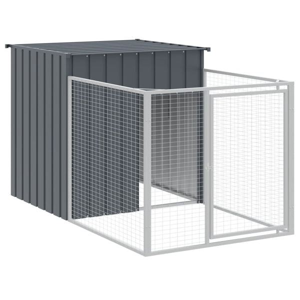 Dog House With Run Anthracite 110X405x110 Cm Galvanised Steel Dog Cages