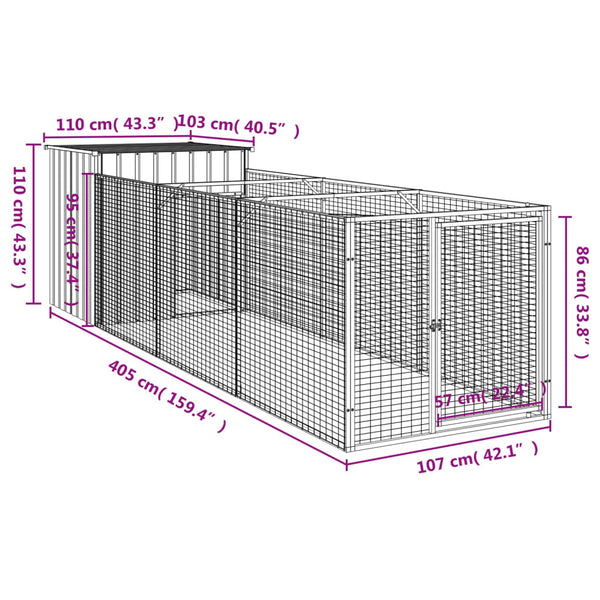 Dog House With Run Anthracite 110X405x110 Cm Galvanised Steel Dog Cages