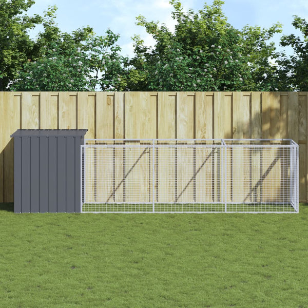 Dog House With Run Anthracite 110X405x110 Cm Galvanised Steel Dog Cages