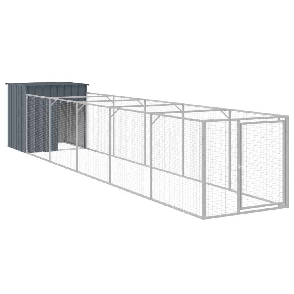 Dog House With Run Anthracite 110X609x110 Cm Galvanised Steel Dog Kennels