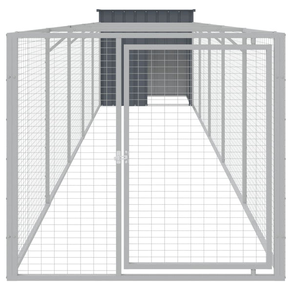 Vidaxl Dog House With Run Anthracite 110X609x110 Cm Galvanised Steel Dog Kennels
