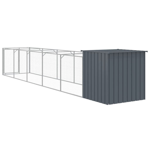 Dog House With Run Anthracite 110X609x110 Cm Galvanised Steel Dog Kennels