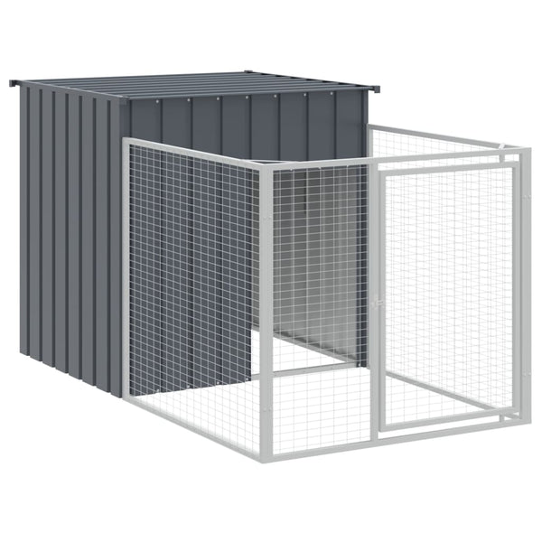Dog House With Run Anthracite 110X609x110 Cm Galvanised Steel Dog Kennels