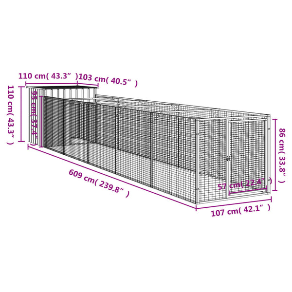 Dog House With Run Anthracite 110X609x110 Cm Galvanised Steel Dog Kennels
