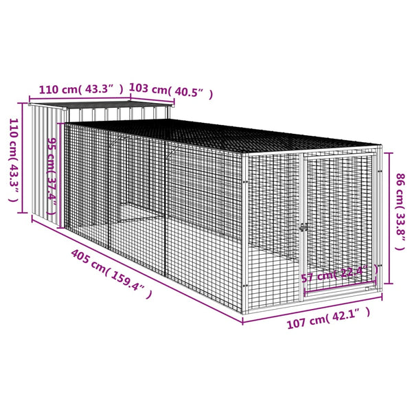 Vidaxl Chicken Cage With Run Light Grey 110X405x110 Cm Galvanised Steel Small Animal Cages & Hutches