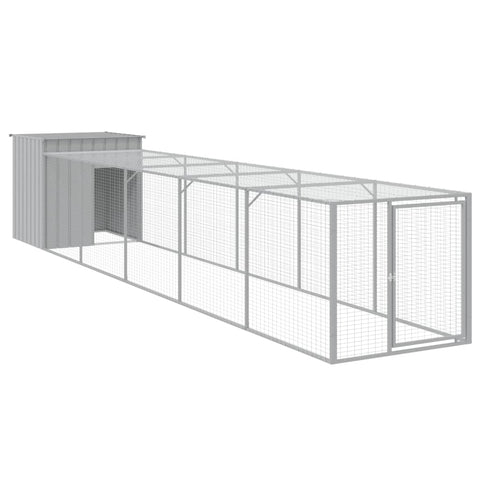 Chicken Cage With Run Light Grey 110X609x110 Cm Galvanised Steel Small Animal Cages & Hutches
