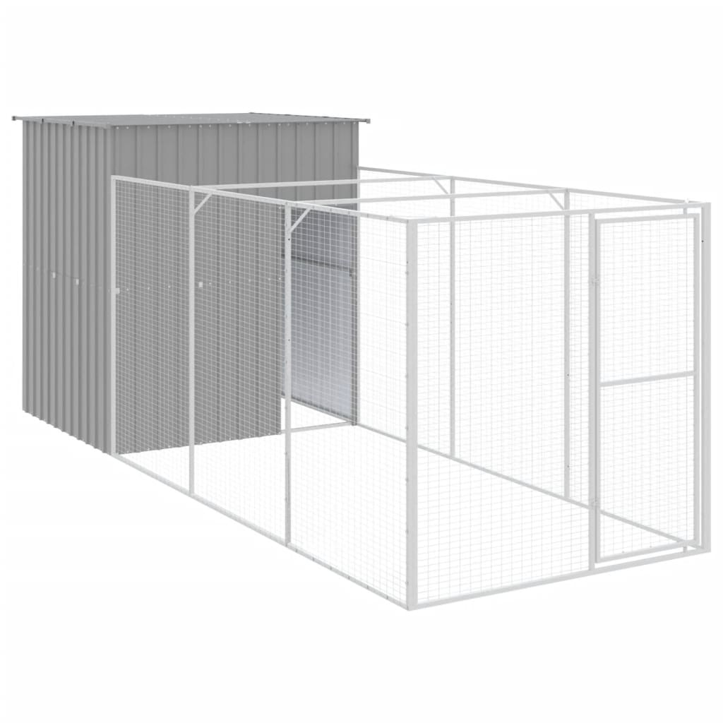 Dog House With Run Light Grey 165X455x181 Cm Galvanised Steel Dog Cages