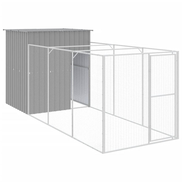 Dog House With Run Light Grey 165X455x181 Cm Galvanised Steel Dog Cages