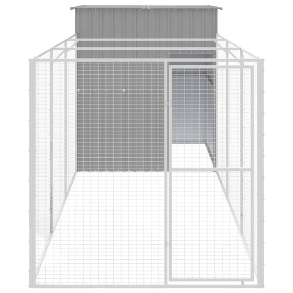 Dog House With Run Light Grey 165X455x181 Cm Galvanised Steel Dog Cages