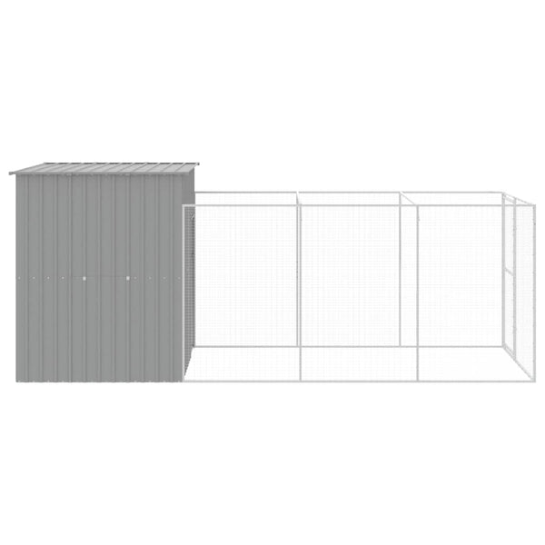 Dog House With Run Light Grey 165X455x181 Cm Galvanised Steel Dog Cages