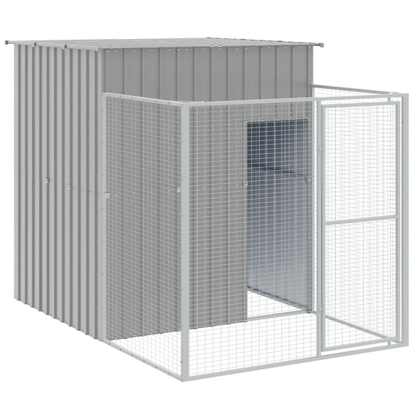 Dog House With Run Light Grey 165X455x181 Cm Galvanised Steel Dog Cages