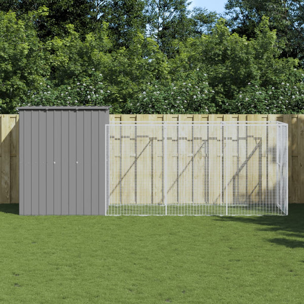 Dog House With Run Light Grey 165X455x181 Cm Galvanised Steel Dog Cages