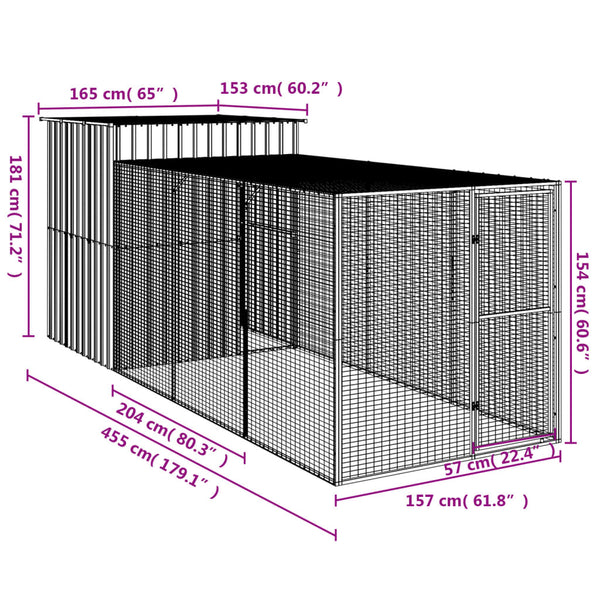 Chicken Cage With Run Anthracite 165X455x181 Cm Galvanised Steel Small Animal Cages & Hutches
