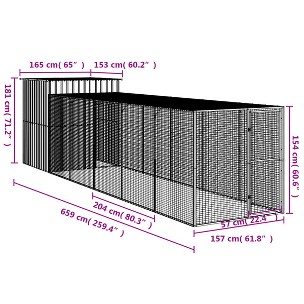 Chicken Cage With Run Anthracite 165X659x181 Cm Galvanised Steel Small Animal Cages & Hutches