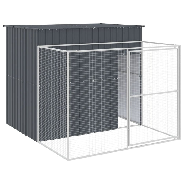 Dog House With Run Anthracite 214X253x181 Cm Galvanised Steel Dog Cages
