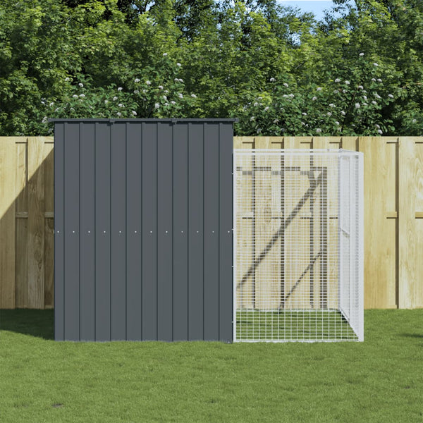 Dog House With Run Anthracite 214X253x181 Cm Galvanised Steel Dog Cages