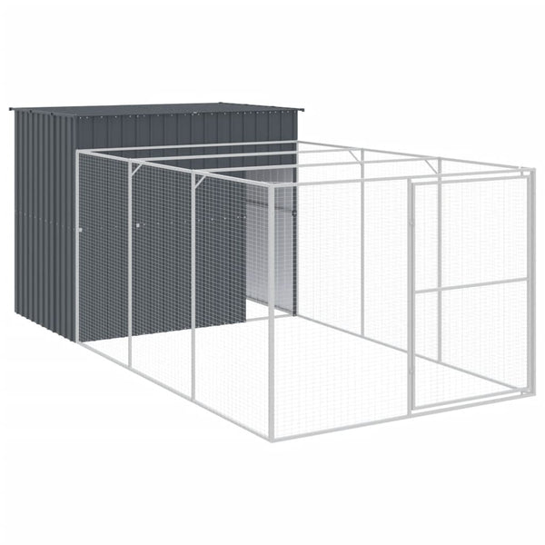 Dog House With Run Anthracite 214X457x181 Cm Galvanised Steel Dog Cages