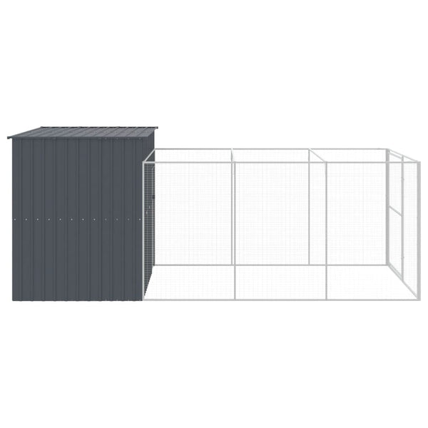 Dog House With Run Anthracite 214X457x181 Cm Galvanised Steel Dog Cages