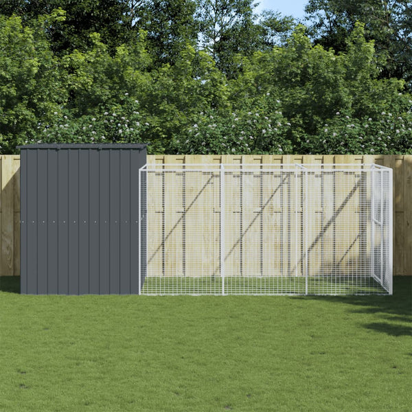 Dog House With Run Anthracite 214X457x181 Cm Galvanised Steel Dog Cages