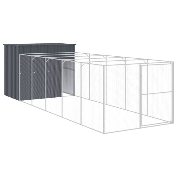 Dog House With Run Anthracite 214X661x181 Cm Galvanised Steel Dog Cages